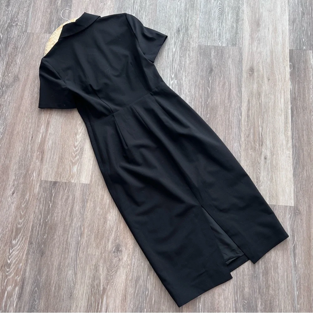 J. Crew Italian wool collared sheath dress bi stretch black‎ gold buttons